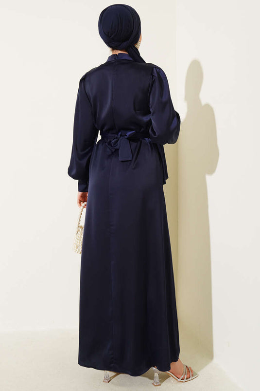 Basic Satin Dress with Gathered Belt Parliament