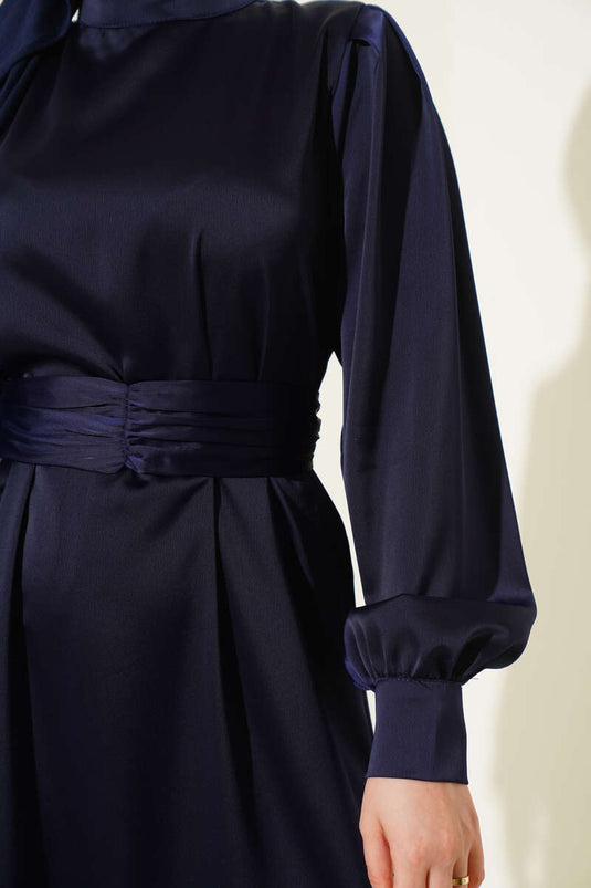 Basic Satin Dress with Gathered Belt Parliament