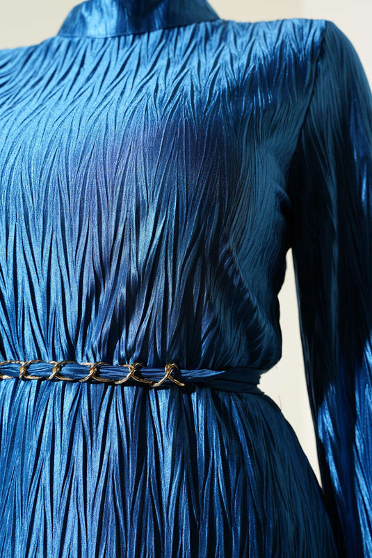 Robe plissée à ceinture et fronces Indigo