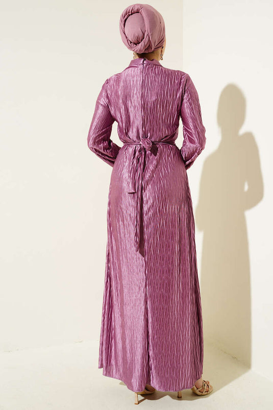 Robe plissée à ceinture froncée lilas