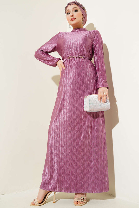 Robe plissée à ceinture froncée lilas