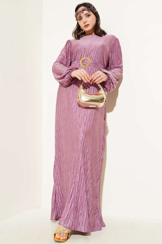 Pleated Satin Look Dress Lilac