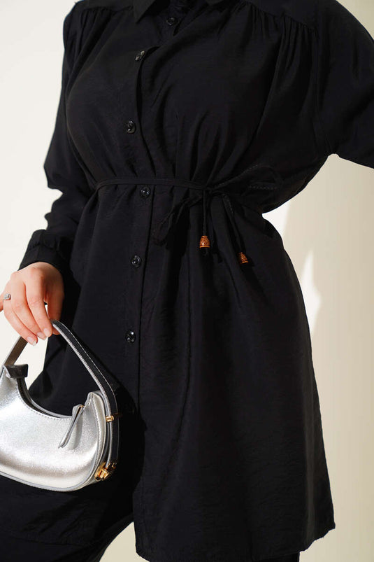 Büzgülü İp Kuşaklı Basic İkili Takım Siyah