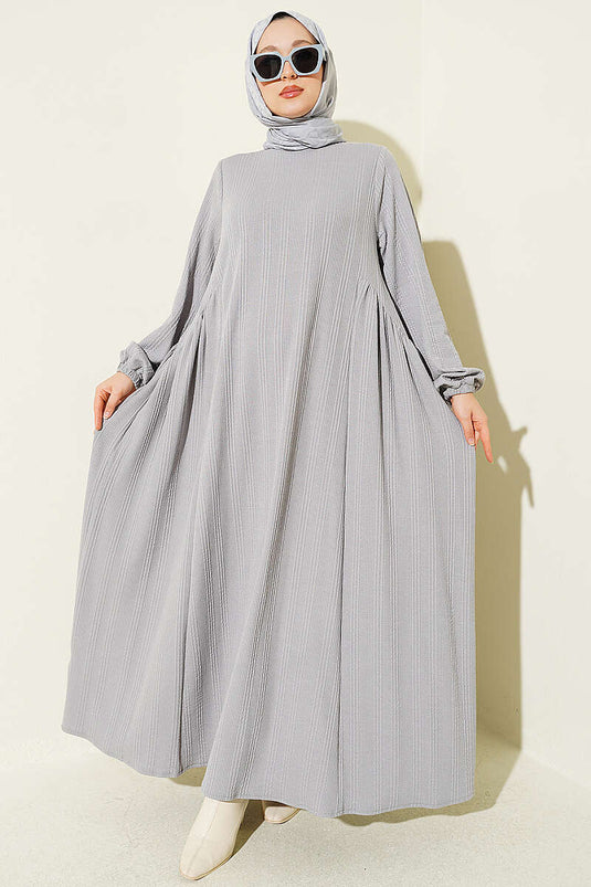 Robe À Motifs Plissée Gris Fumé