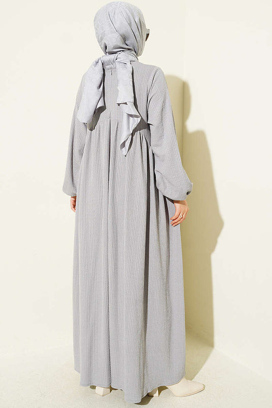 Robe À Motifs Plissée Gris Fumé