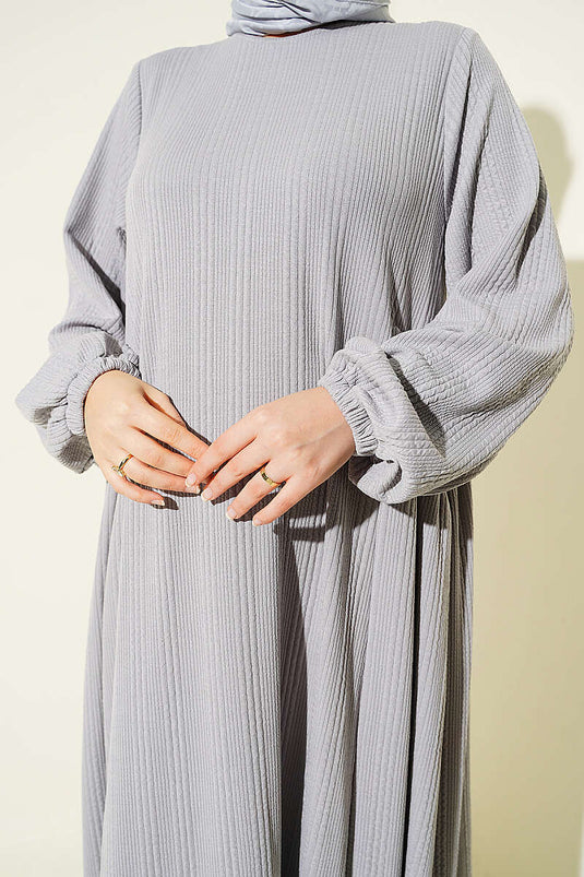 Robe À Motifs Plissée Gris Fumé