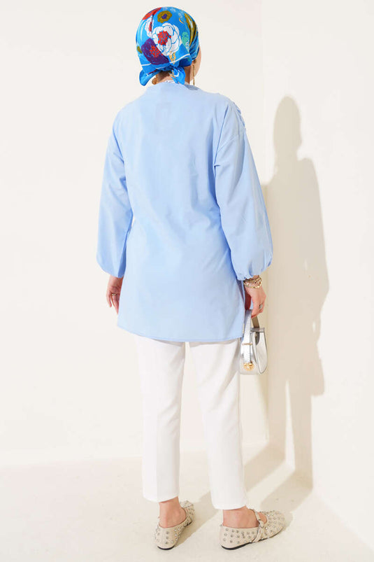 Büzgülü Önden Bağlamalı Kimono Bebe Mavi