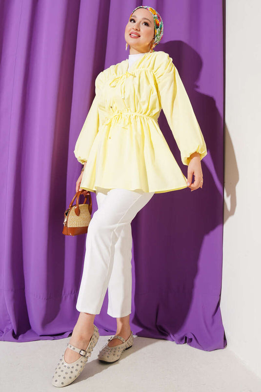 كيمونو أصفر برباط أمامي مطوي