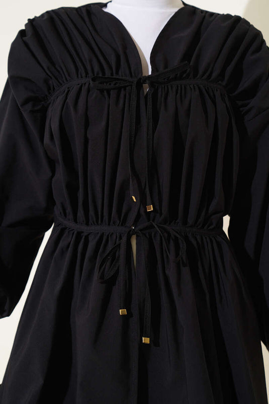 كيمونو أسود برباط أمامي مطوي