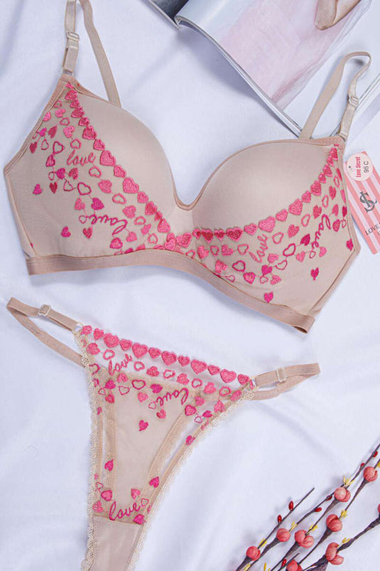 C Cup Dantelli Desteksiz Lotus Sütyen Takım Ten Kırmızı