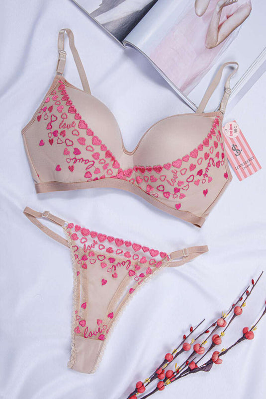 C Cup Dantelli Desteksiz Lotus Sütyen Takım Ten Kırmızı