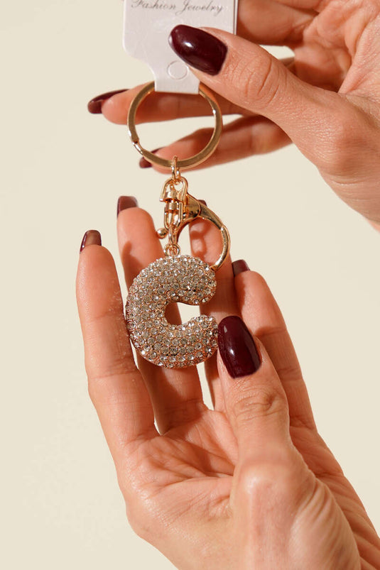 Keychain with Stone in the Shape of the Letter C