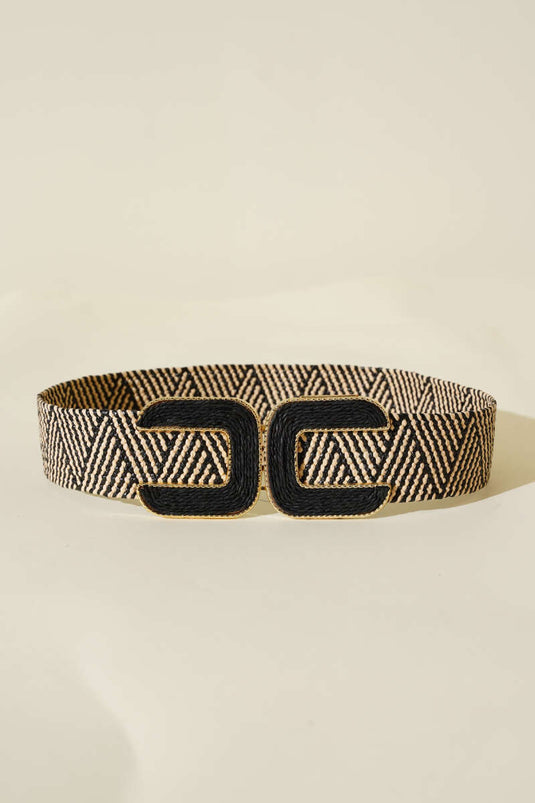 C Tokalı Hasır Kemer Bej Siyah
