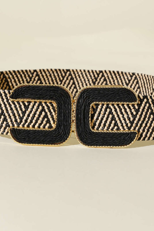 C Tokalı Hasır Kemer Bej Siyah