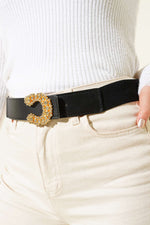 Ceinture élastique noire avec pierre et boucle en C