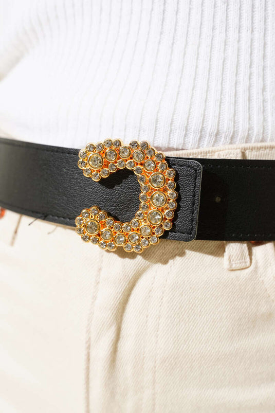 Ceinture élastique noire avec pierre et boucle en C