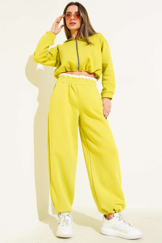 Embellished Hooded Two-Piece Set in Olive Green