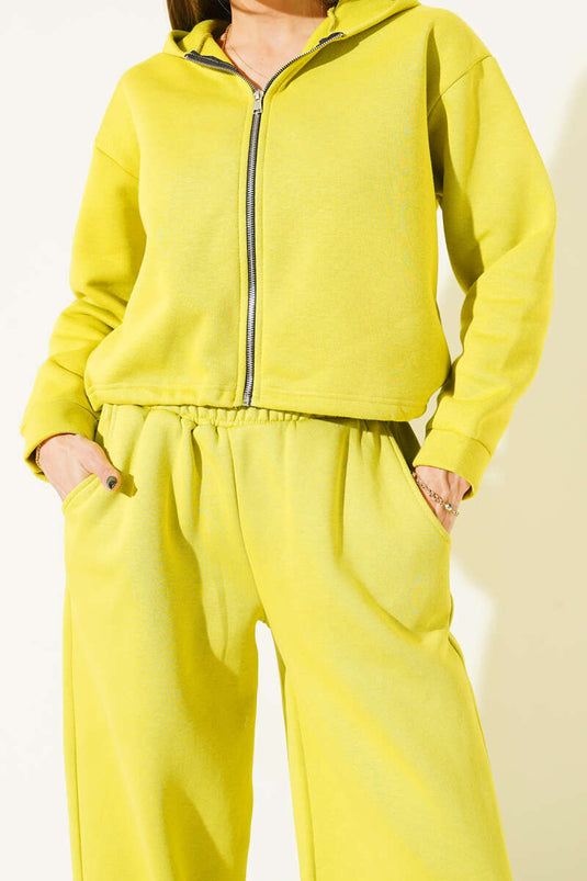 Embellished Hooded Two-Piece Set in Olive Green