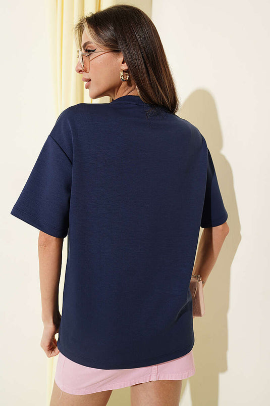 T-shirt in modal con stampa California blu scuro
