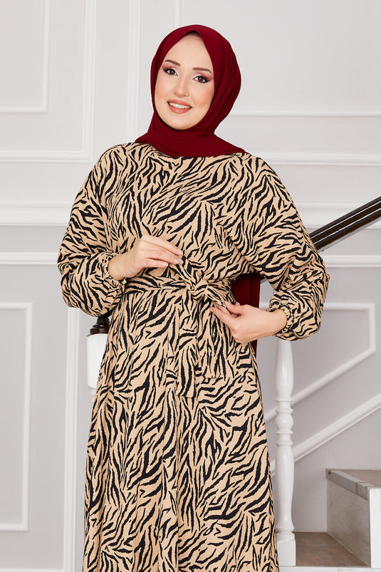 Robe hijab en crêpe avec ceinture et motif verre brisé