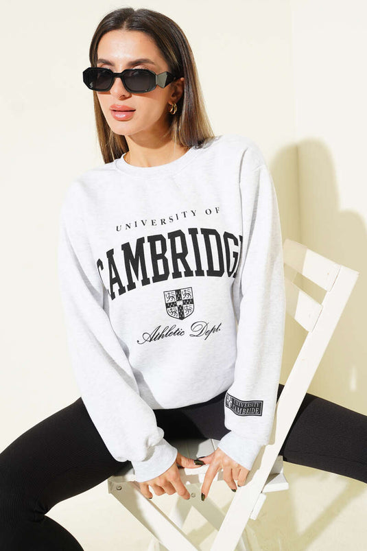 سويت شيرت كامبريدج برينت المصقول باللون الرمادي الممزوج