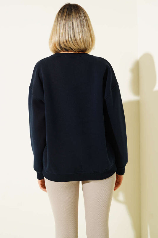 سويت شيرت مطبوع عليه شعار كامبريدج، أزرق داكن