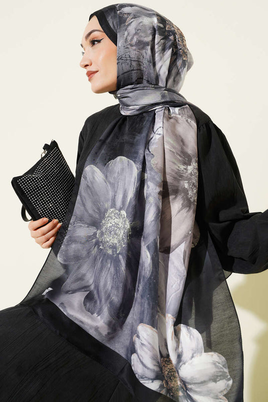 Camellia Desen Şal Taş Siyah