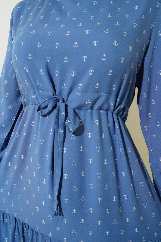 Robe nouée en corde à taille tunnel à motif ancre Indigo