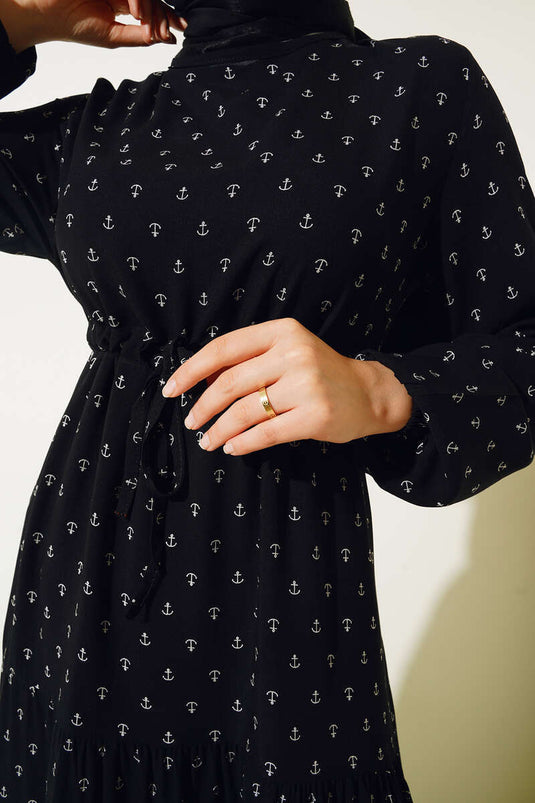 Robe nouée en corde à taille tunnel à motifs d'ancre noire