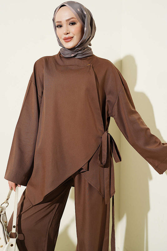 Ensemble Deux Pièces Marron À Nœud Croisé