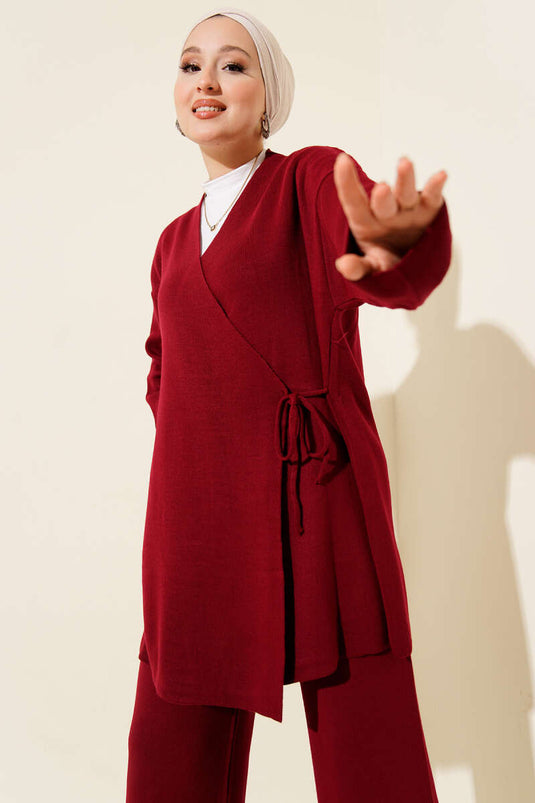 Çapraz Bağlamalı Triko Takım Bordo