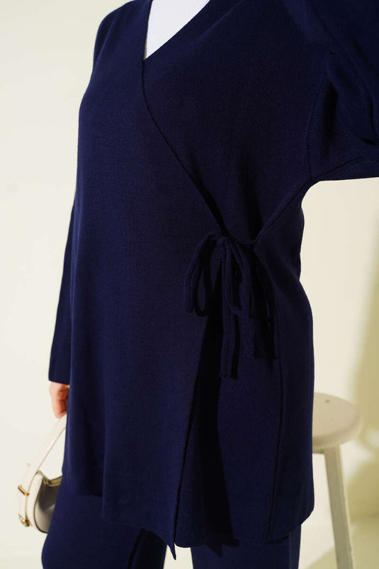 Çapraz Bağlamalı Triko Takım Lacivert