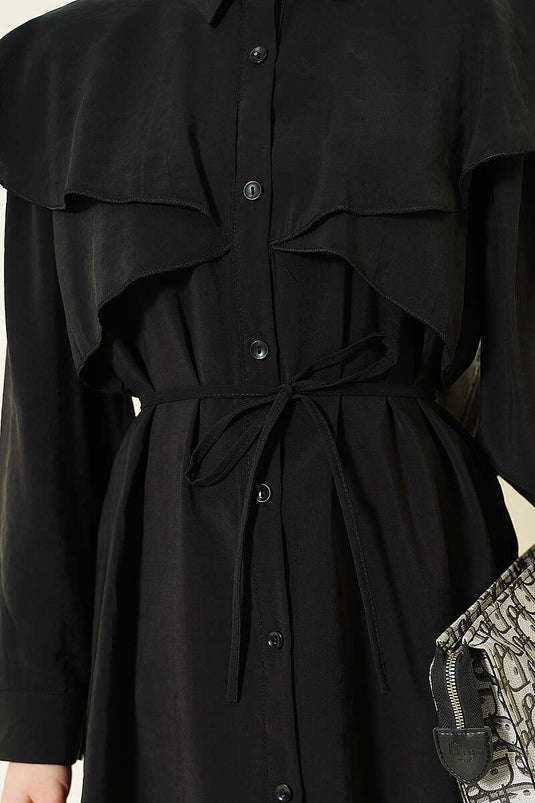 Chemise noire à ceinture corde croisée