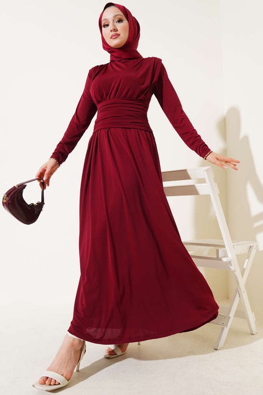 Çapraz Drapeli Sandy Elbise Bordo