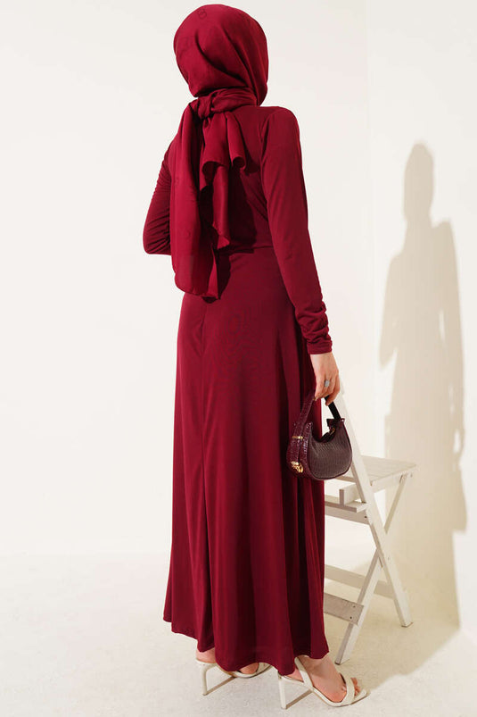 Çapraz Drapeli Sandy Elbise Bordo