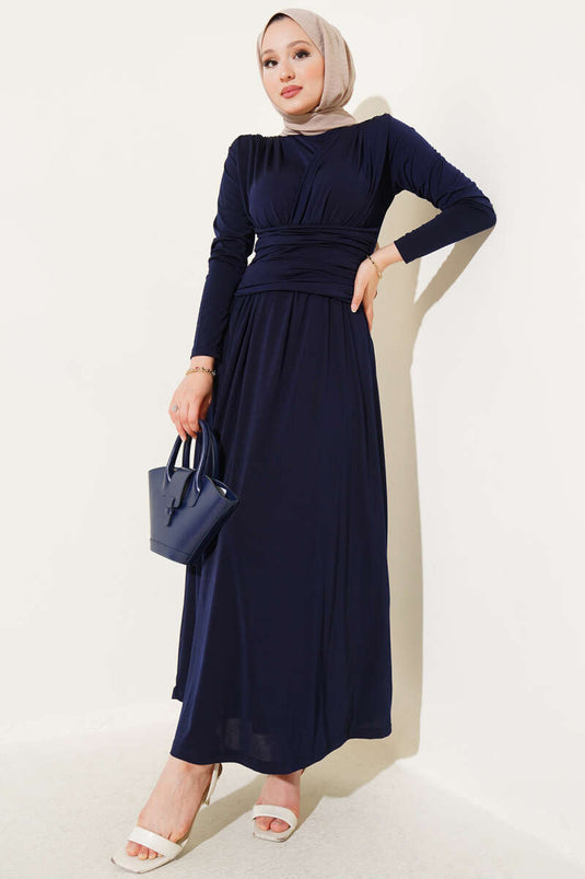 Çapraz Drapeli Sandy Elbise Lacivert