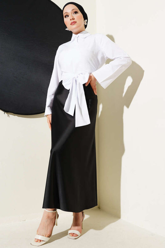 Cross Buttoned Short Shirt White