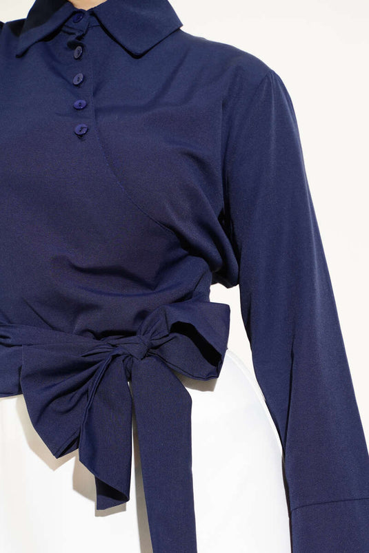 Cross Buttoned Short Shirt Navy Blue