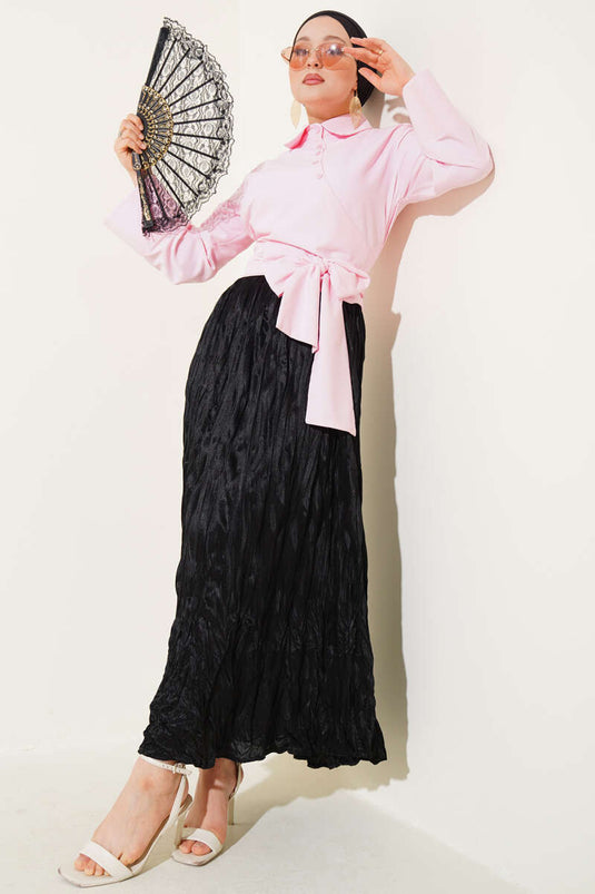 Diagonal Button-Down Short Shirt Pink