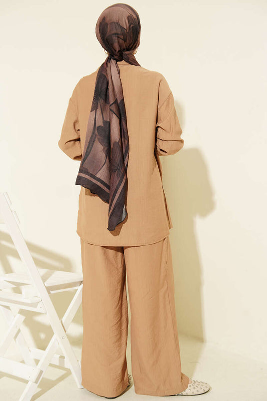 Cross-Buttoned Side-Tied Two-Piece Set Latte