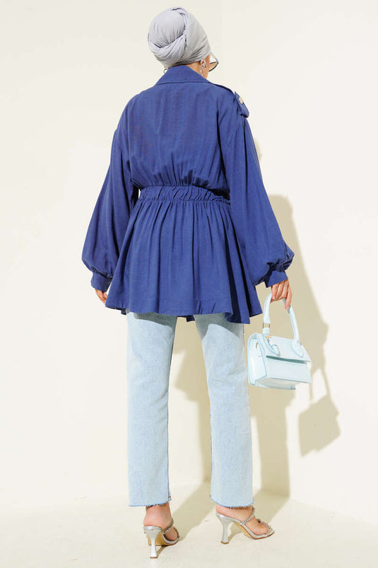 جاكيت بحزام وسحاب قطري، نيلي