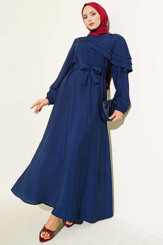 Abito Con Volant Crociato Blu Navy