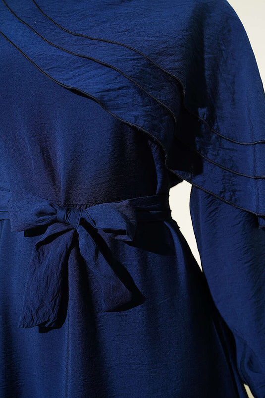 Abito Con Volant Crociato Blu Navy
