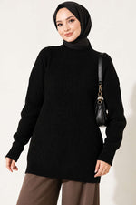 Tunique Longue En Tricot À Rayures Croisées Noire