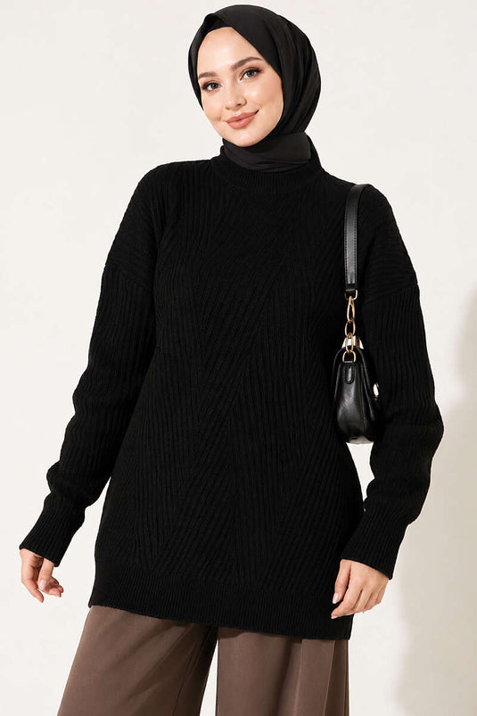 Tunica Lunga In Maglia A Righe Crociate Nera