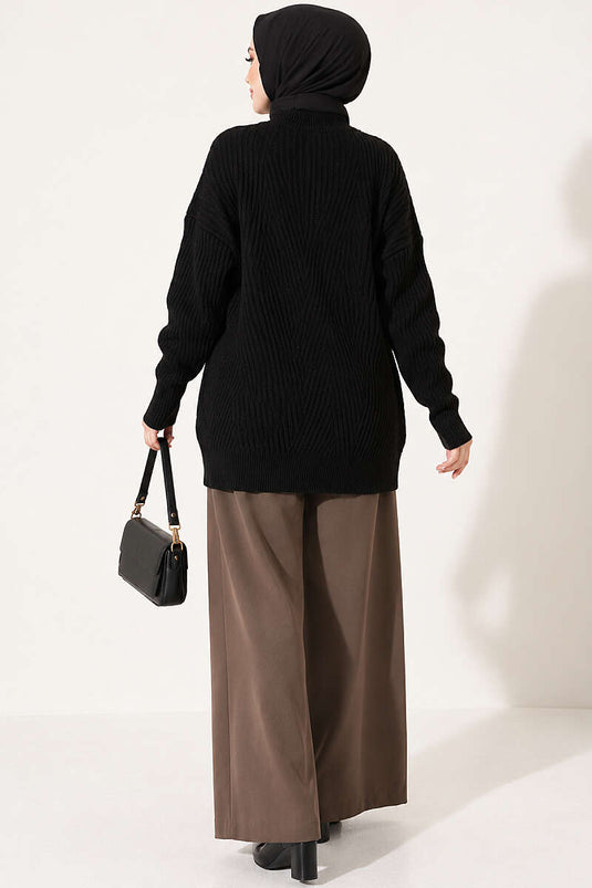 Tunica Lunga In Maglia A Righe Crociate Nera