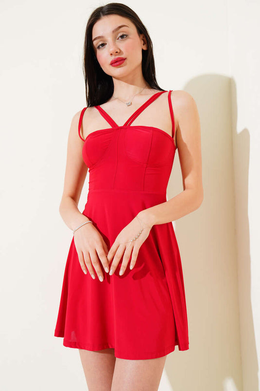 Sandy Mini Dress with Cross Straps, Red