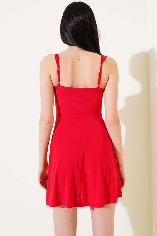 Sandy Mini Dress with Cross Straps, Red
