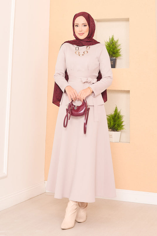 Stylish Hijab Skirt Suit with Cross Belt Stone