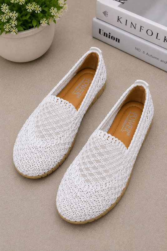 Ballerines en paille tressée croisée écru